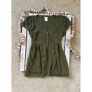 Vintage Y2K Maurice’s Green Button Babydoll Slit Sweater Shirt Top